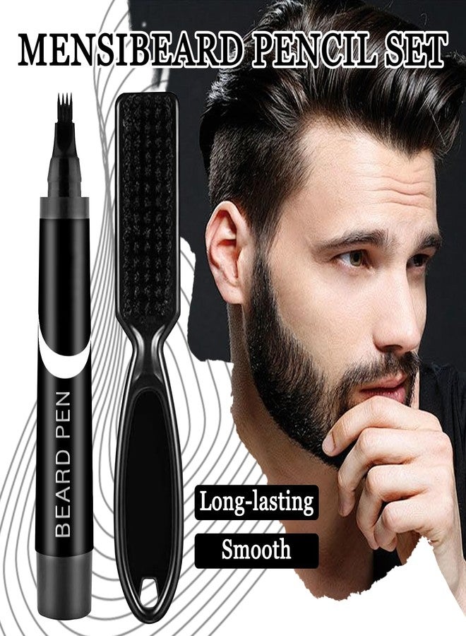 PPPanYiDi Beard Pencil Filler for Men, Waterproof High Coverage Beard Pen Kit with Beard Brush,Sweatproof Long Lasting Mustache Eyebrows Repair Pen with 4 Micro-Fork Tips（Black） - Image 2